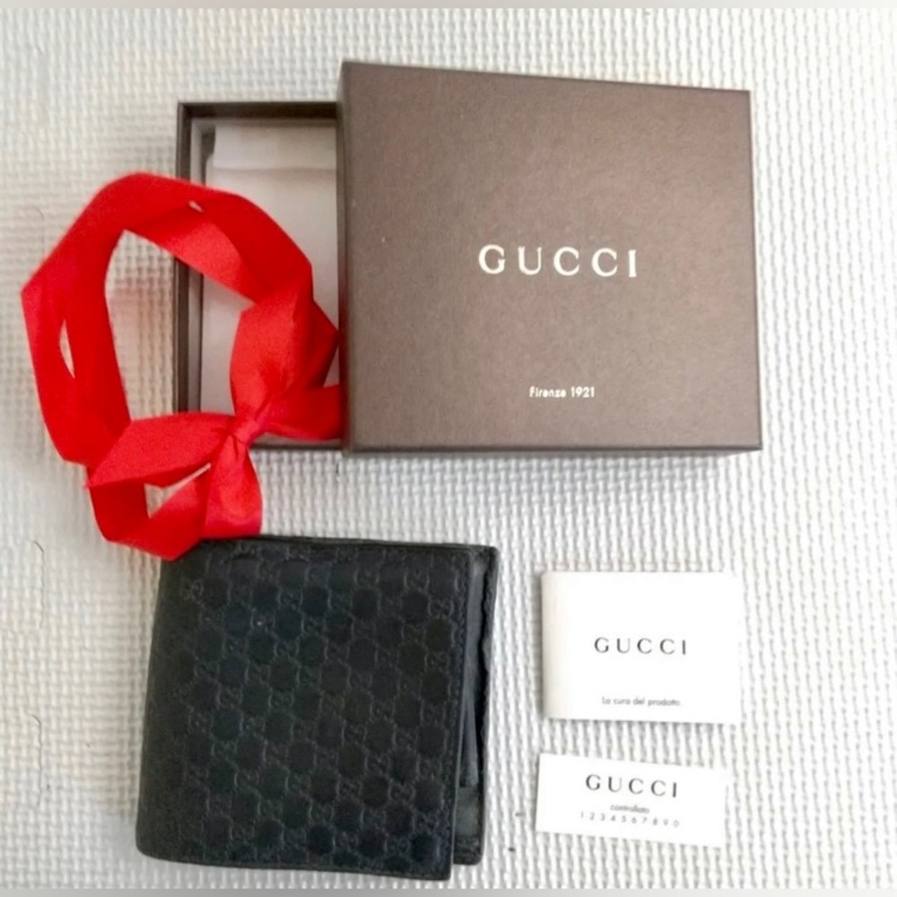 🔥GUCCI🔥 Micro Guccissima GG Black Leather Bi-Fold Wallet - Picture 13 of 14